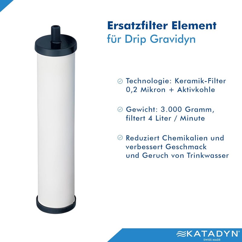 Katadyn Drip Gravidyn Water Filter Cartridge - Ceramic & Activated Carbon Filtration - Image 2
